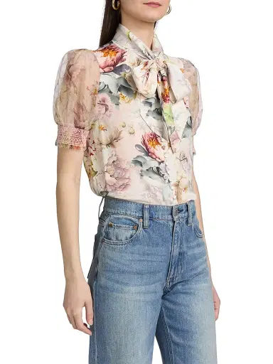 Alice + Olivia Women's Brentley Floral Tieneck Blouse - Sweet Peony - Size XS | Thumbnail 4 Alice + Olivia Women's Brentley Floral Tieneck Blouse - Sweet Peony - Size XS | Thumbnail 4