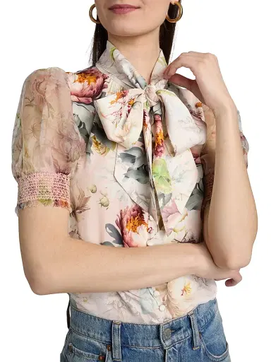 Alice + Olivia Women's Brentley Floral Tieneck Blouse - Sweet Peony - Size XS | Thumbnail 6 Alice + Olivia Women's Brentley Floral Tieneck Blouse - Sweet Peony - Size XS | Thumbnail 6