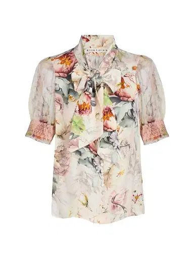 Alice + Olivia Women's Brentley Floral Tieneck Blouse - Sweet Peony - Size XS | Thumbnail 1 Alice + Olivia Women's Brentley Floral Tieneck Blouse - Sweet Peony - Size XS | Thumbnail 1