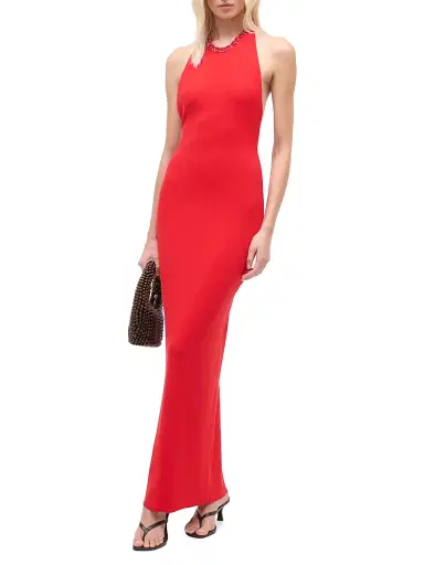 Staud Women's Reina Beaded Fringe Maxi Halter Dress | Thumbnail 3 Staud Women's Reina Beaded Fringe Maxi Halter Dress | Thumbnail 3