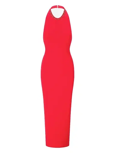 Staud Women's Reina Beaded Fringe Maxi Halter Dress | Thumbnail 1 Staud Women's Reina Beaded Fringe Maxi Halter Dress | Thumbnail 1