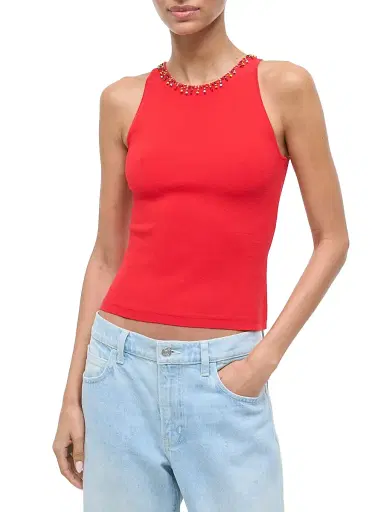 Staud Women's Reina Beaded Fringe Tank - Red Rose - Size XL | Thumbnail 3
