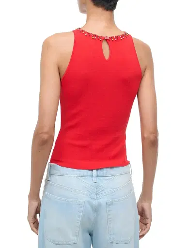 Staud Women's Reina Beaded Fringe Tank - Red Rose - Size XL | Thumbnail 4