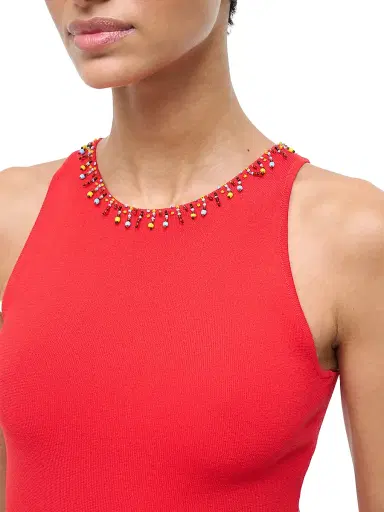 Staud Women's Reina Beaded Fringe Tank - Red Rose - Size XL | Thumbnail 5