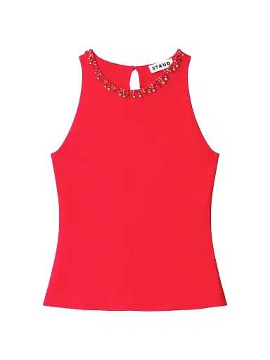 Staud Women's Reina Beaded Fringe Tank - Red Rose - Size XL | Thumbnail 1