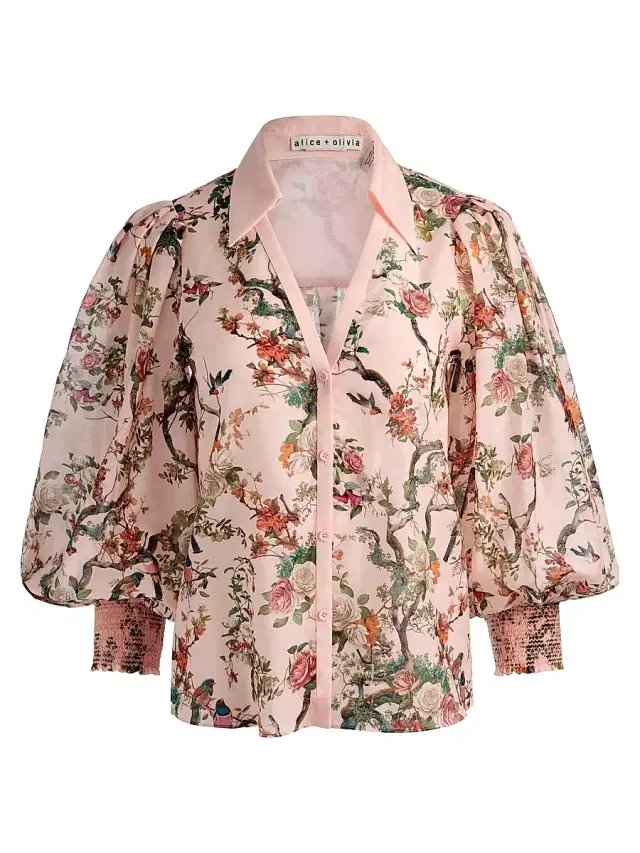 ALICE + OLIVIA Women's Charis Floral Cotton-Silk Button-Front Blouse - Sunset Grove English Rose