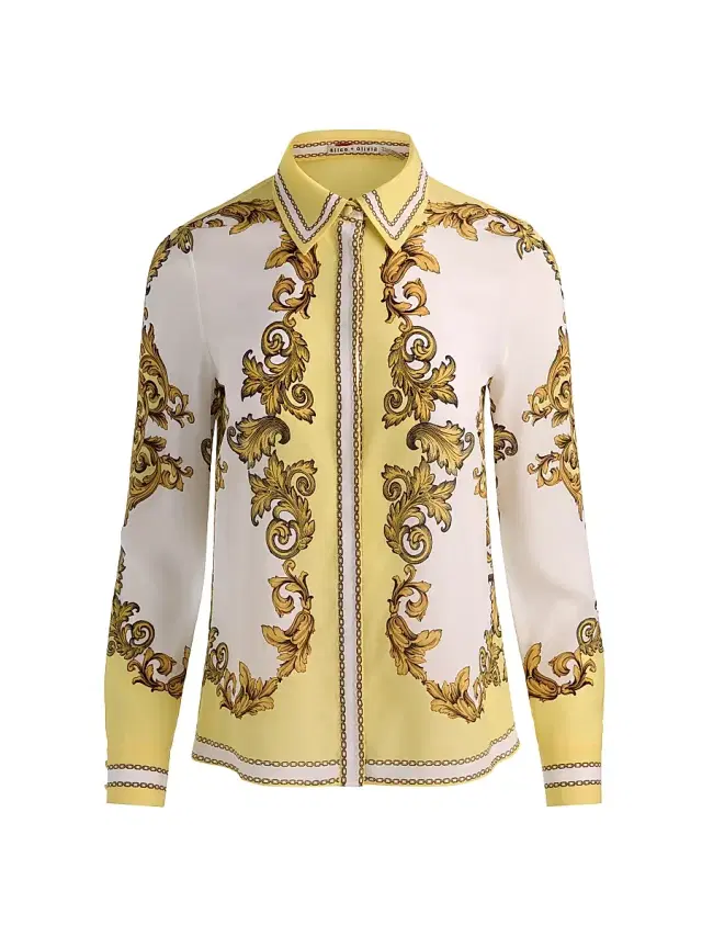 ALICE + OLIVIA Women's Willa Golden Coast Print Silk Blouse - Golden Coast