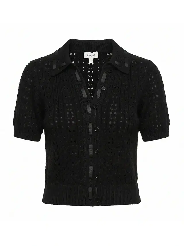 L'AGENCE Women's Ninette Grosgrain-Trim Pointelle Cardigan - Black