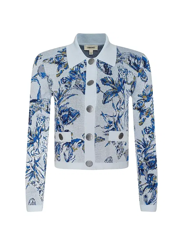 L'AGENCE Women's Osiris Jacquard Cardigan - Grey Watercolor Butterfly