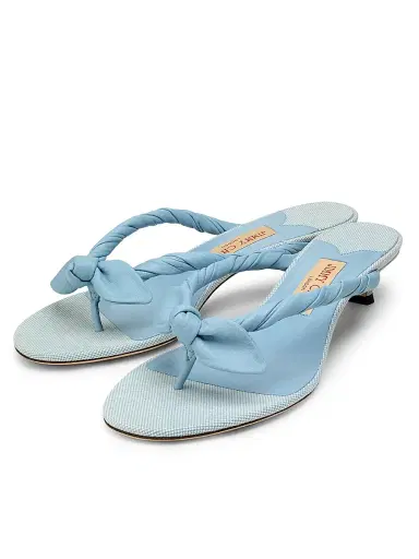 Jimmy Choo Women's Liss 35MM Leather & Canvas Slip-On Sandals - Riviera Blue And Riviera Blue Mix | Thumbnail 2 Jimmy Choo Women's Liss 35MM Leather & Canvas Slip-On Sandals - Riviera Blue And Riviera Blue Mix | Thumbnail 2