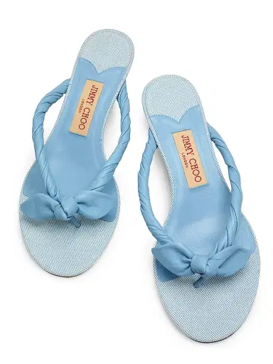 Jimmy Choo Women's Liss 35MM Leather & Canvas Slip-On Sandals - Riviera Blue And Riviera Blue Mix | Thumbnail 4 Jimmy Choo Women's Liss 35MM Leather & Canvas Slip-On Sandals - Riviera Blue And Riviera Blue Mix | Thumbnail 4
