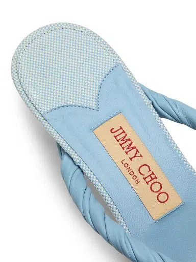 Jimmy Choo Women's Liss 35MM Leather & Canvas Slip-On Sandals - Riviera Blue And Riviera Blue Mix | Thumbnail 6 Jimmy Choo Women's Liss 35MM Leather & Canvas Slip-On Sandals - Riviera Blue And Riviera Blue Mix | Thumbnail 6