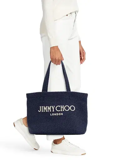 Jimmy Choo Women's Riviera Capsule Logo-Embroidered Raffia Beach Tote Bag - Marine | Thumbnail 2 Jimmy Choo Women's Riviera Capsule Logo-Embroidered Raffia Beach Tote Bag - Marine | Thumbnail 2