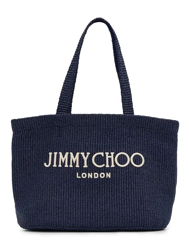 Jimmy Choo Women's Riviera Capsule Logo-Embroidered Raffia Beach Tote Bag - Marine