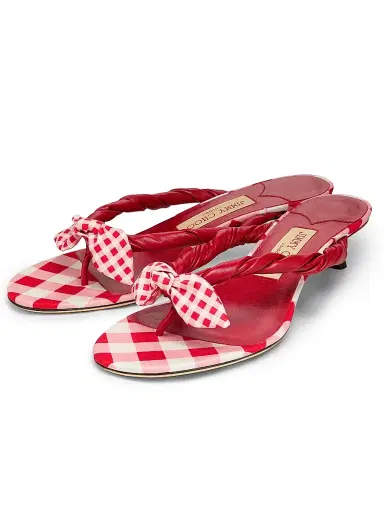 Jimmy Choo Women's Riviera Liss 35MM Gingham & Leather Kitten-Heel Sandals - Ruby Red Mix | Thumbnail 2