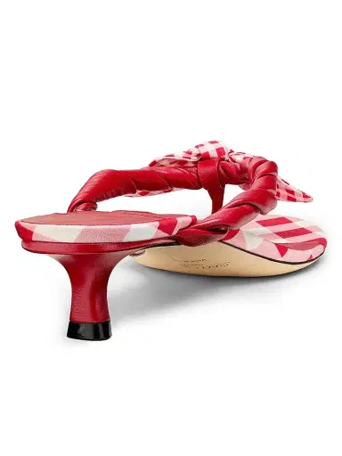 Jimmy Choo Women's Riviera Liss 35MM Gingham & Leather Kitten-Heel Sandals - Ruby Red Mix | Thumbnail 3