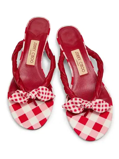 Jimmy Choo Women's Riviera Liss 35MM Gingham & Leather Kitten-Heel Sandals - Ruby Red Mix | Thumbnail 4