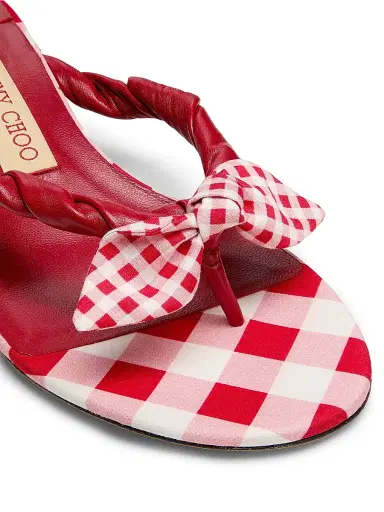 Jimmy Choo Women's Riviera Liss 35MM Gingham & Leather Kitten-Heel Sandals - Ruby Red Mix | Thumbnail 5