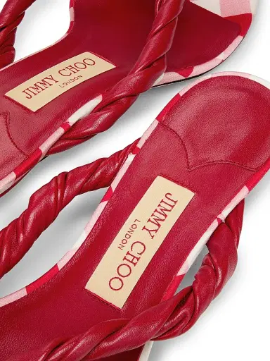 Jimmy Choo Women's Riviera Liss 35MM Gingham & Leather Kitten-Heel Sandals - Ruby Red Mix | Thumbnail 6