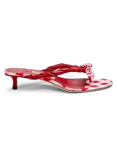 Jimmy Choo Women's Riviera Liss 35MM Gingham & Leather Kitten-Heel Sandals - Ruby Red Mix | Thumbnail 1