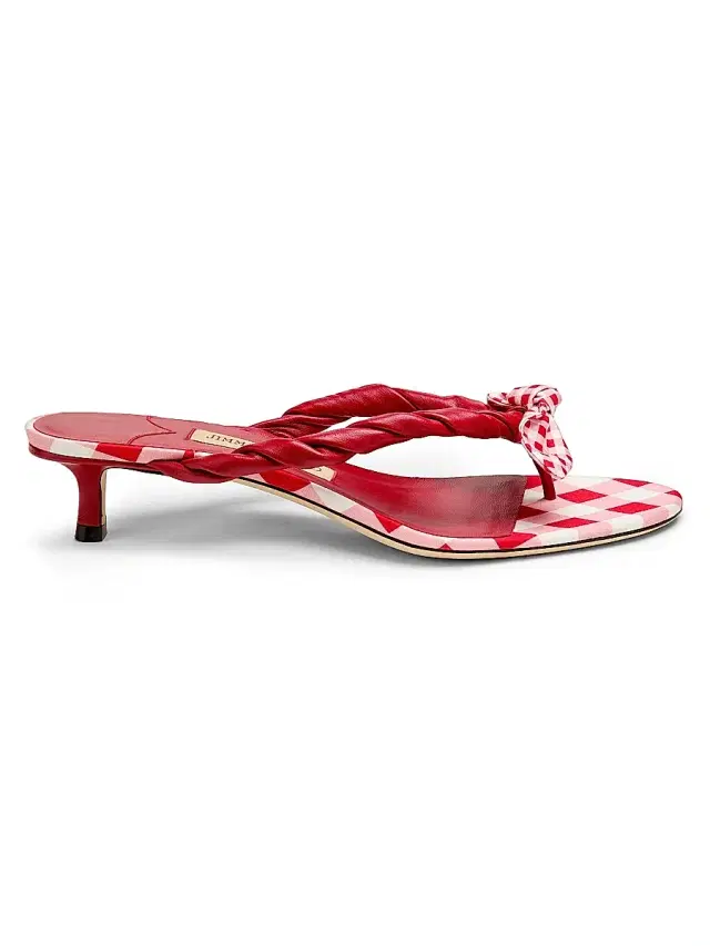 Jimmy Choo Women's Riviera Liss 35MM Gingham & Leather Kitten-Heel Sandals - Ruby Red Mix