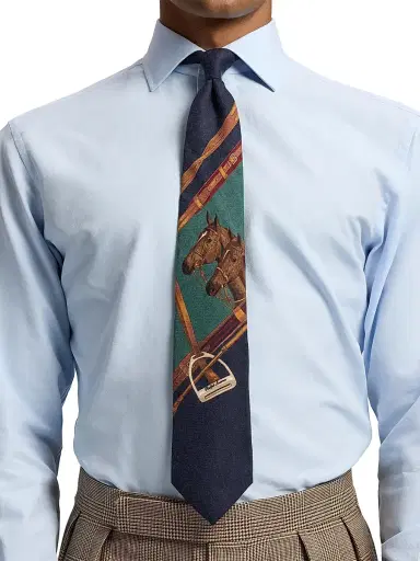 Ralph Lauren Purple Label Men's Equestrian Cashmere-Silk Tie - Navy | Thumbnail 2 Ralph Lauren Purple Label Men's Equestrian Cashmere-Silk Tie - Navy | Thumbnail 2