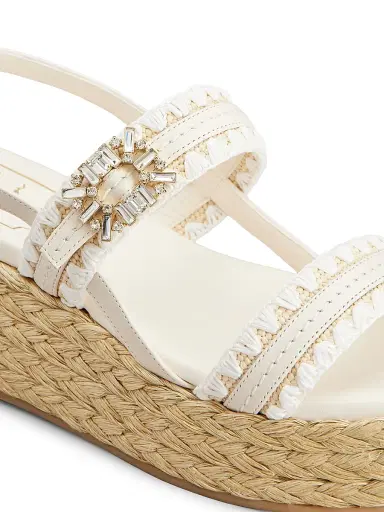 Roger Vivier Women's Summer Strass 60MM Leather & Raffia Espadrille Sandals - Bianco Cire - Size 11 | Thumbnail 3 Roger Vivier Women's Summer Strass 60MM Leather & Raffia Espadrille Sandals - Bianco Cire - Size 11 | Thumbnail 3