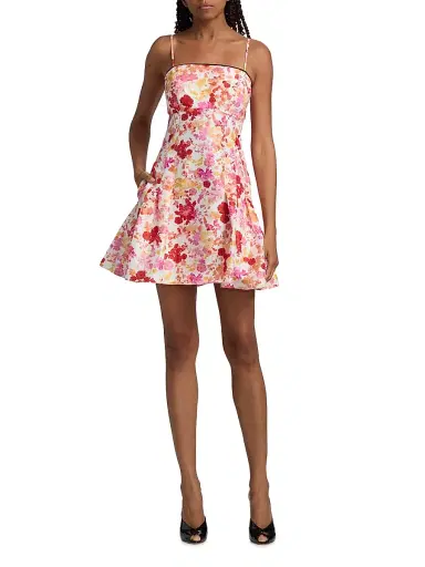 Kika Vargas Women's Lenita Poppies Taffeta Minidress - Coral - Size 12 | Thumbnail 2