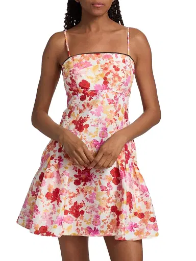 Kika Vargas Women's Lenita Poppies Taffeta Minidress - Coral - Size 12 | Thumbnail 3