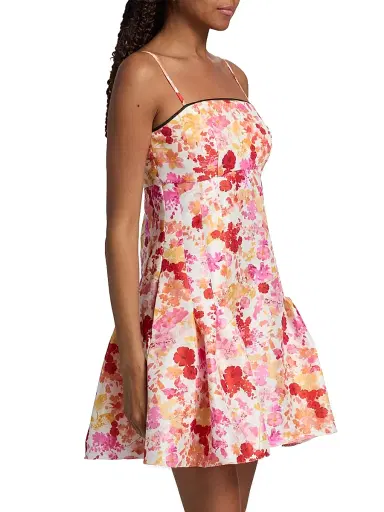 Kika Vargas Women's Lenita Poppies Taffeta Minidress - Coral - Size 12 | Thumbnail 4