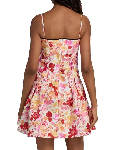 Kika Vargas Women's Lenita Poppies Taffeta Minidress - Coral - Size 12 | Thumbnail 5