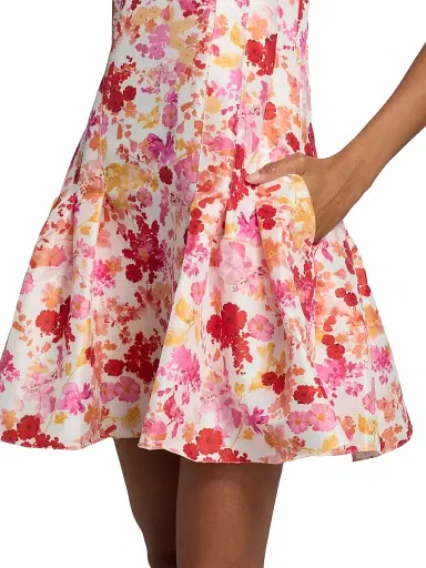 Kika Vargas Women's Lenita Poppies Taffeta Minidress - Coral - Size 12 | Thumbnail 6