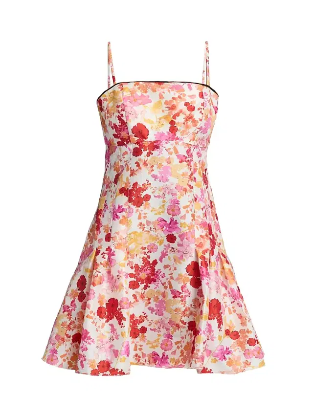 Kika Vargas Women's Lenita Poppies Taffeta Minidress - Coral