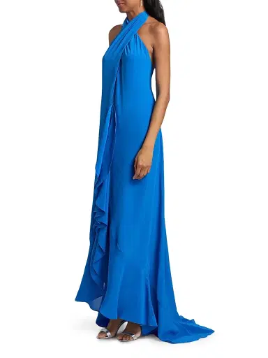 AZEEZA Women's Bari Halter Backless Gown - Sapphire - Size XS | Thumbnail 4