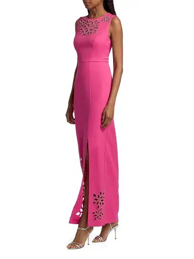 Kay Unger Women's Indiana Embellished Floral Laser-Cut Column Gown - Raspberry Rose | Thumbnail 4