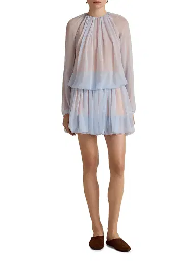 Marina Moscone Women's Silk Layered Mini Cocoon Skirt - Cornflower | Thumbnail 6 Marina Moscone Women's Silk Layered Mini Cocoon Skirt - Cornflower | Thumbnail 6