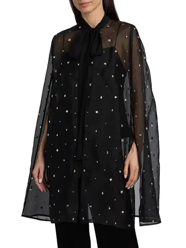 Carolyn Rowan Collection Women's Hand-Embroidered Crystal Silk Organza Cape | Thumbnail 3 Carolyn Rowan Collection Women's Hand-Embroidered Crystal Silk Organza Cape | Thumbnail 3
