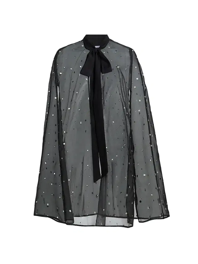 Carolyn Rowan Collection Women's Hand-Embroidered Crystal Silk Organza Cape - Black