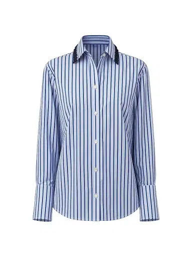 CALLAS MILANO Women's Billie Shirt with Tassel Collar - Blue Navy Tassels - Size 6 | Thumbnail 1