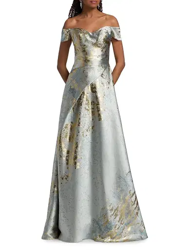 Rene Ruiz Collection Women's Metallic Jacquard Ball Gown - Slate Gold - Size 4 | Thumbnail 2 Rene Ruiz Collection Women's Metallic Jacquard Ball Gown - Slate Gold - Size 4 | Thumbnail 2
