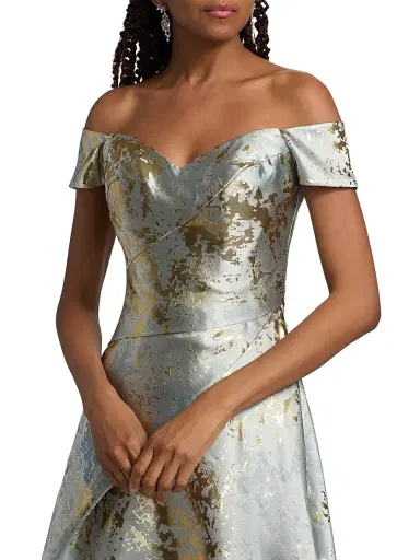 Rene Ruiz Collection Women's Metallic Jacquard Ball Gown - Slate Gold - Size 4 | Thumbnail 6 Rene Ruiz Collection Women's Metallic Jacquard Ball Gown - Slate Gold - Size 4 | Thumbnail 6
