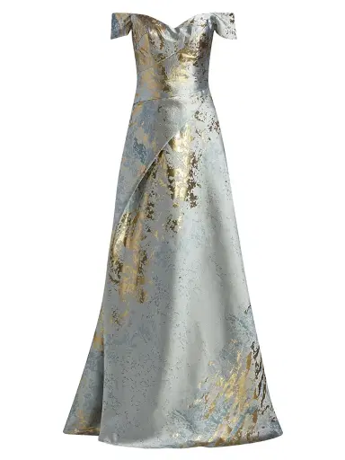 Rene Ruiz Collection Women's Metallic Jacquard Ball Gown - Slate Gold - Size 4 | Thumbnail 1 Rene Ruiz Collection Women's Metallic Jacquard Ball Gown - Slate Gold - Size 4 | Thumbnail 1