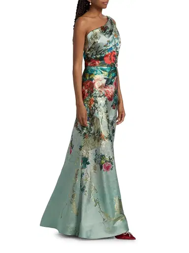 Rene Ruiz Collection Women's Floral Jacquard One-Shoulder Gown - Aqua Floral Multi - Size 18 | Thumbnail 2 Rene Ruiz Collection Women's Floral Jacquard One-Shoulder Gown - Aqua Floral Multi - Size 18 | Thumbnail 2