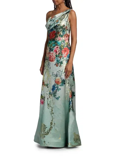 Rene Ruiz Collection Women's Floral Jacquard One-Shoulder Gown - Aqua Floral Multi - Size 18 | Thumbnail 4 Rene Ruiz Collection Women's Floral Jacquard One-Shoulder Gown - Aqua Floral Multi - Size 18 | Thumbnail 4