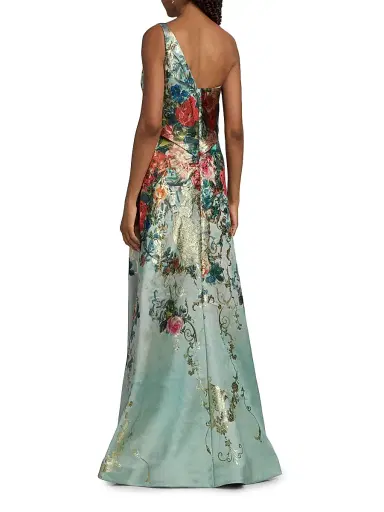 Rene Ruiz Collection Women's Floral Jacquard One-Shoulder Gown - Aqua Floral Multi - Size 18 | Thumbnail 5 Rene Ruiz Collection Women's Floral Jacquard One-Shoulder Gown - Aqua Floral Multi - Size 18 | Thumbnail 5