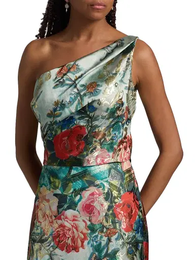 Rene Ruiz Collection Women's Floral Jacquard One-Shoulder Gown - Aqua Floral Multi - Size 18 | Thumbnail 6 Rene Ruiz Collection Women's Floral Jacquard One-Shoulder Gown - Aqua Floral Multi - Size 18 | Thumbnail 6