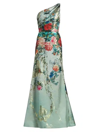 Rene Ruiz Collection Women's Floral Jacquard One-Shoulder Gown - Aqua Floral Multi - Size 18 | Thumbnail 1 Rene Ruiz Collection Women's Floral Jacquard One-Shoulder Gown - Aqua Floral Multi - Size 18 | Thumbnail 1