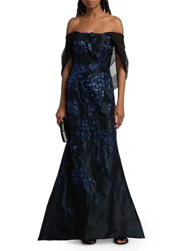 Rene Ruiz Collection Women's Draped-Wrap Brocade Gown | Thumbnail 2 Rene Ruiz Collection Women's Draped-Wrap Brocade Gown | Thumbnail 2