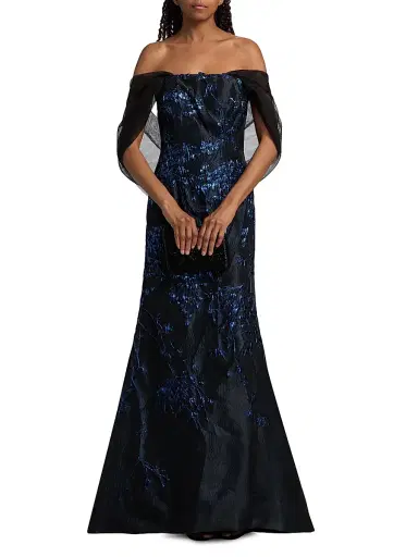 Rene Ruiz Collection Women's Draped-Wrap Brocade Gown | Thumbnail 3 Rene Ruiz Collection Women's Draped-Wrap Brocade Gown | Thumbnail 3