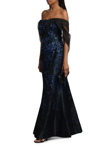 Rene Ruiz Collection Women's Draped-Wrap Brocade Gown | Thumbnail 4 Rene Ruiz Collection Women's Draped-Wrap Brocade Gown | Thumbnail 4